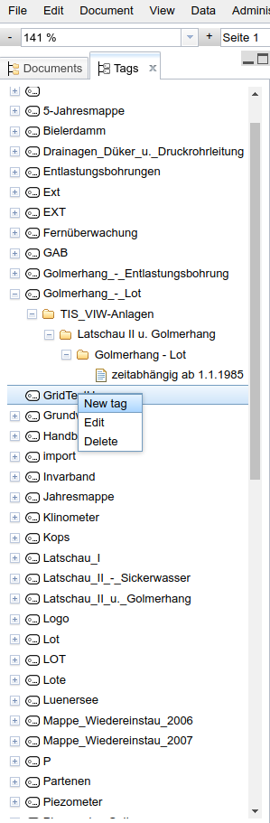 context menu of a tag