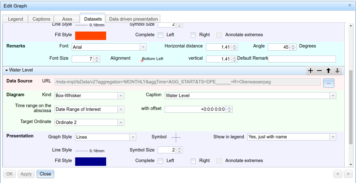 Datasets tab showing configuration of 2nd dataset